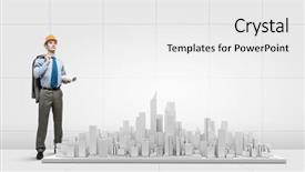  Presentation with digital project - Beautiful presentation theme featuring businessman looking at digital construction project of modern city backdrop and a white colored foreground
