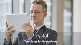  Presentation with digital - Colorful presentation theme enhanced with businessman-looking-at-digital-tablet backdrop and a dark gray colored foreground
