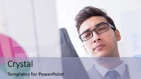  Presentation with financial - Theme with businessman looking at financial charts background and a  colored foreground