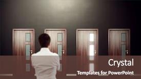  Presentation with focus - Cool new presentation theme with businessman looking at four doors backdrop and a tawny brown colored foreground