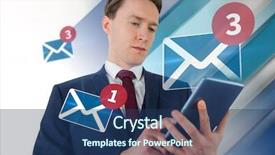  Presentation with blue design - Amazing slide set having businessman looking at his smartphone against blue and white tile design backdrop and a ocean colored foreground