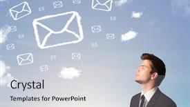  Presentation with mail server - Slides having businessman looking at mail symbol background and a light gray colored foreground