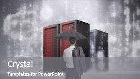  Presentation with matrix - Slide set consisting of data cloud - businessman looking at red servers background and a gray colored foreground