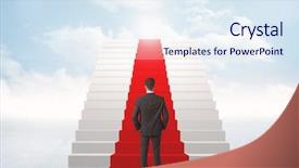  Presentation with red carpet - Cool new slide set with businessman looking at stairs backdrop and a sky blue colored foreground