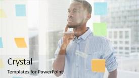  Presentation with sticky notes - Slide deck with businessman looking at sticky note background and a lemonade colored foreground