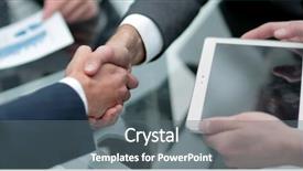  Presentation with tablet - Audience pleasing PPT theme consisting of businessman looking at tablet screen backdrop and a  colored foreground