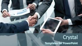  Presentation with tablet broken - Theme featuring businessman looking at tablet screen background and a  colored foreground