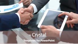  Presentation with tablet - Cool new slide deck with businessman looking at tablet screen backdrop and a coral colored foreground