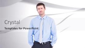  Presentation with wave - PPT theme enhanced with businessman looking at the camera against white wave design background and a light gray colored foreground