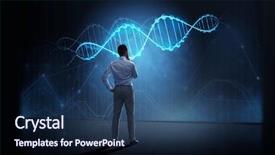  Presentation with virtual technology - Beautiful PPT layouts featuring businessman looking at virtual dna backdrop and a navy blue colored foreground