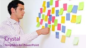  Presentation with sticky notes - Presentation design enhanced with businessman looking at wall of sticky notes background and a lemonade colored foreground