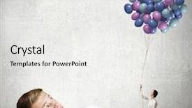  Presentation with balloons - PPT layouts with businessman looking at woman holding bunch of colorful balloons background and a white colored foreground