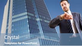  Presentation with skyscraper - Audience pleasing slides consisting of businessman looking at wrist watch against a skyscraper backdrop and a teal colored foreground