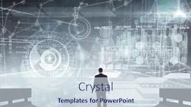  Presentation with hologram - PPT theme having businessman looking away against hologram background and a sky blue colored foreground