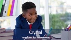  Presentation with writing - Audience pleasing PPT theme consisting of businessman looking away while writing backdrop and a navy blue colored foreground