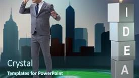  Presentation with bright ideas - Audience pleasing slide deck consisting of businessman-looking-for-bright-ideas backdrop and a ocean colored foreground