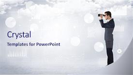  Presentation with forward - Presentation theme consisting of businessman looking forward with binoculars background and a sky blue colored foreground