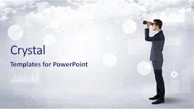  Presentation with reflection looking back to go forward - Colorful presentation theme enhanced with businessman looking forward with binoculars backdrop and a sky blue colored foreground