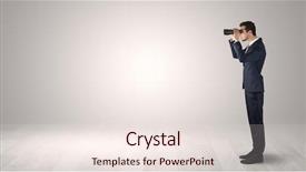  Presentation with reflection looking back to go forward - Colorful slides enhanced with businessman looking forward with binoculars backdrop and a lemonade colored foreground