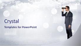  Presentation with forward - PPT layouts consisting of businessman looking forward with binoculars background and a sky blue colored foreground