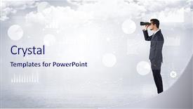  Presentation with forward - PPT layouts consisting of businessman looking forward with binoculars background and a sky blue colored foreground