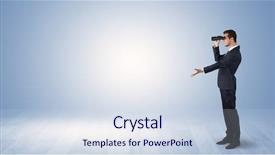  Presentation with reflection looking back to go forward - Slide deck consisting of businessman looking forward with binoculars background and a sky blue colored foreground