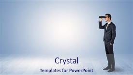  Presentation with reflection looking back to go forward - Beautiful slide deck featuring businessman looking forward with binoculars backdrop and a sky blue colored foreground