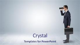  Presentation with forward - Audience pleasing PPT theme consisting of businessman looking forward with binoculars backdrop and a sky blue colored foreground