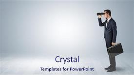  Presentation with director - PPT theme enhanced with businessman looking forward with binoculars background and a sky blue colored foreground