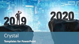  Presentation with 2020 - PPT layouts with businessman looking into future 2020 from 2019 background and a teal colored foreground
