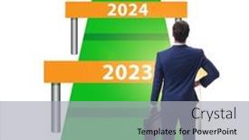 Presentation with future - Presentation design enhanced with businessman-looking-into-the-future background and a light gray colored foreground