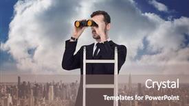  Presentation with businessman climbing the career ladder - Amazing presentation having businessman looking on a ladder backdrop and a gray colored foreground