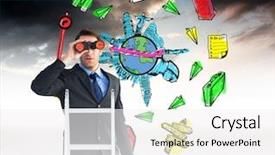  Presentation with ladder and sky - Presentation enhanced with businessman looking on a ladder background and a  colored foreground