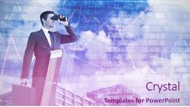  Presentation with shares - Presentation with businessman looking on a ladder background and a sky blue colored foreground