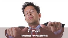  Presentation with powerful - Slides enhanced with businessman looking powerful and pointing to you selective focus background and a violet colored foreground