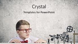  Presentation with under construction - Cool new PPT theme with construction gear - businessman looking backdrop and a  colored foreground