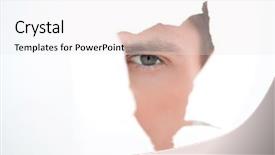  Presentation with wall - Presentation theme with businessman looking through a hole background and a white colored foreground