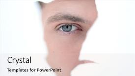  Presentation with wall - Beautiful PPT theme featuring businessman looking through a hole backdrop and a lemonade colored foreground