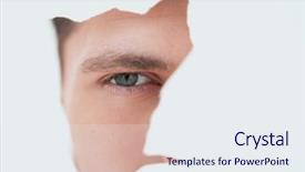  Presentation with wall - PPT theme enhanced with businessman looking through a hole background and a sky blue colored foreground