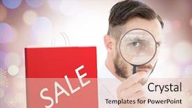  Presentation with looking glass - Beautiful slide set featuring businessman looking through magnifying glass backdrop and a lemonade colored foreground