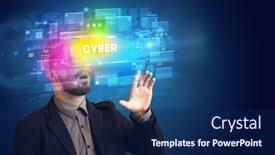  Presentation with cyber security - Slide set enhanced with cyber inscription innovative security background and a navy blue colored foreground