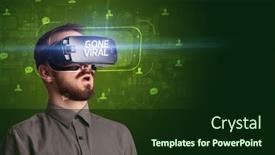  Presentation with viral - Audience pleasing presentation theme consisting of businessman looking through virtual reality glasses with gone viral inscription social networking concept backdrop and a wine colored foreground