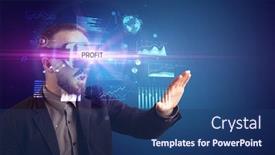  Presentation with business profit - Amazing slide set having businessman looking through virtual reality glasses with profit inscription new business concept backdrop and a ocean colored foreground