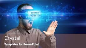  Presentation with cyber security - Amazing presentation having businessman looking through virtual reality glasses with reliable protection inscription cyber security concept backdrop and a violet colored foreground