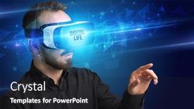  Presentation with cyber security - PPT layouts featuring businessman-looking-through-virtual-reality background and a dark gray colored foreground