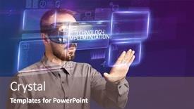  Presentation with virtual reality - Audience pleasing slide deck consisting of businessman-looking-through-virtual-reality backdrop and a gray colored foreground