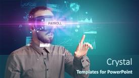  Presentation with payroll - Theme enhanced with businessman-looking-through-virtual-reality background and a ocean colored foreground