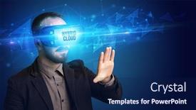  Presentation with cloud security - Beautiful PPT layouts featuring businessman-looking-through-virtual-reality backdrop and a navy blue colored foreground