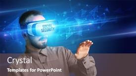  Presentation with social security - PPT layouts enhanced with businessman-looking-through-virtual-reality background and a gray colored foreground