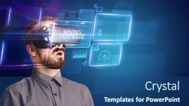  Presentation with technology hardware - Theme with businessman-looking-through-virtual-reality background and a ocean colored foreground